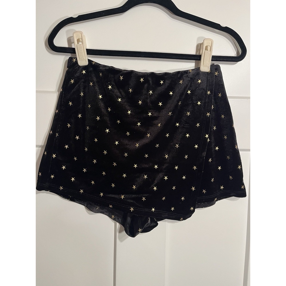 Caren Forbes Women's M Black Velvet Gold Star Skort Wrap Mini Celestial